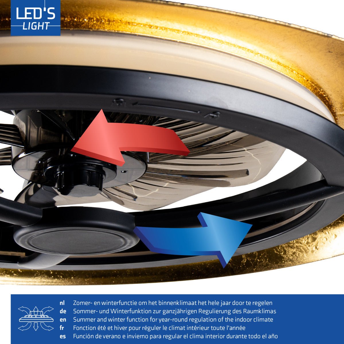 LED's Light Plafondventilator met lamp Goud met Zwart 55W 4300lm 1800K/4000K 55cm Plafondventilatoren LED.nl