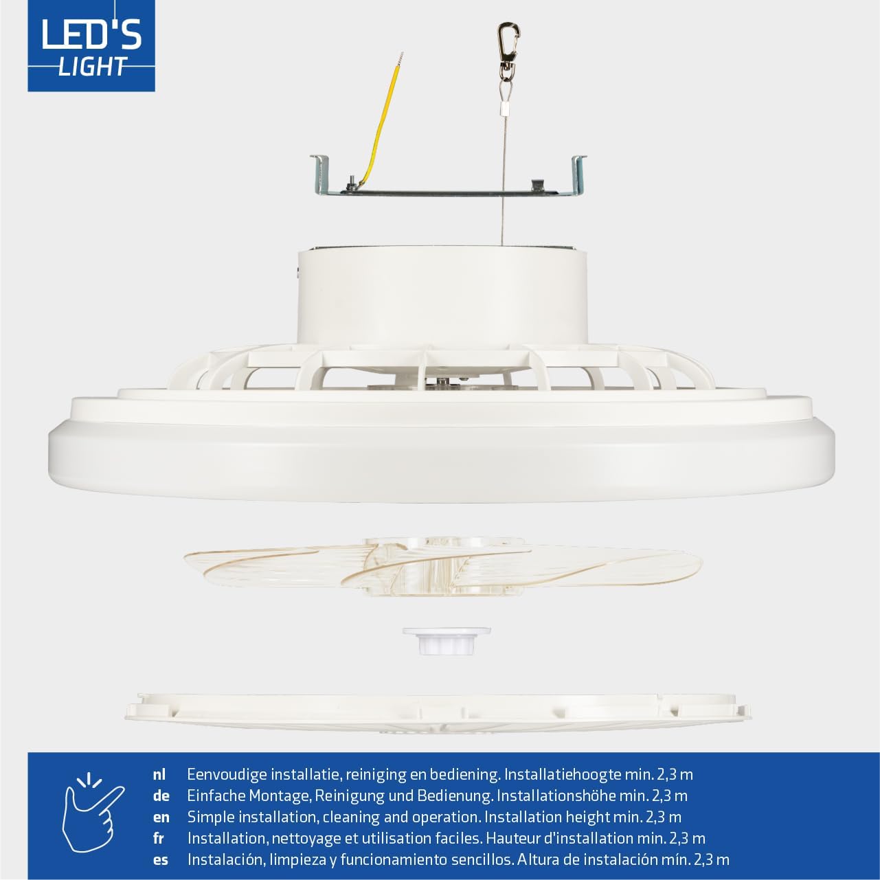 LED’s Light plafondventilator met verlichting 48 cm – Ventilatiesnelheid en bediening met afstandsbediening - Wit - LED.nl