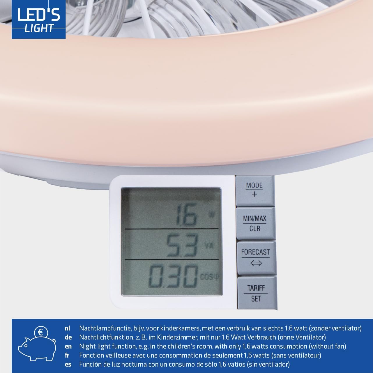 LED’s Light plafondventilator met verlichting 48 cm – Ventilatiesnelheid en bediening met afstandsbediening - Wit - LED.nl