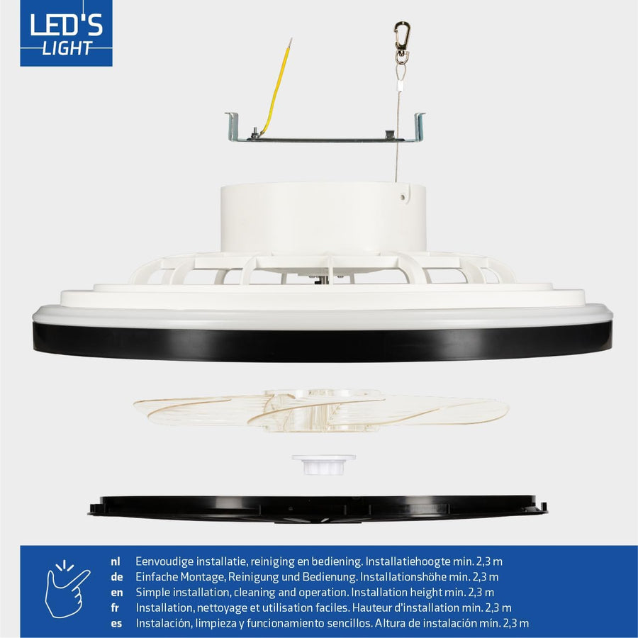LED’s Light plafondventilator met verlichting 48 cm – Ventilatiesnelheid en bediening met afstandsbediening - Zwart Plafondventilatoren LED.nl