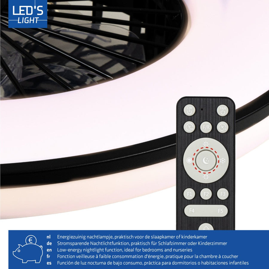 LED-Deckenventilator mit Beleuchtung, Schwarz – 48,5 cm - LED.de