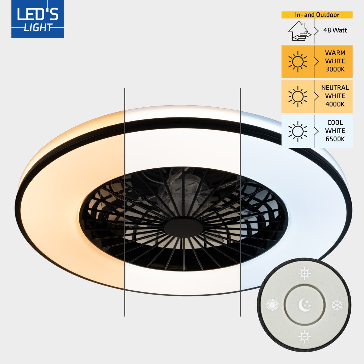 LED's Light Plafondventilator met verlichting zwart - 48 cm - LED.nl