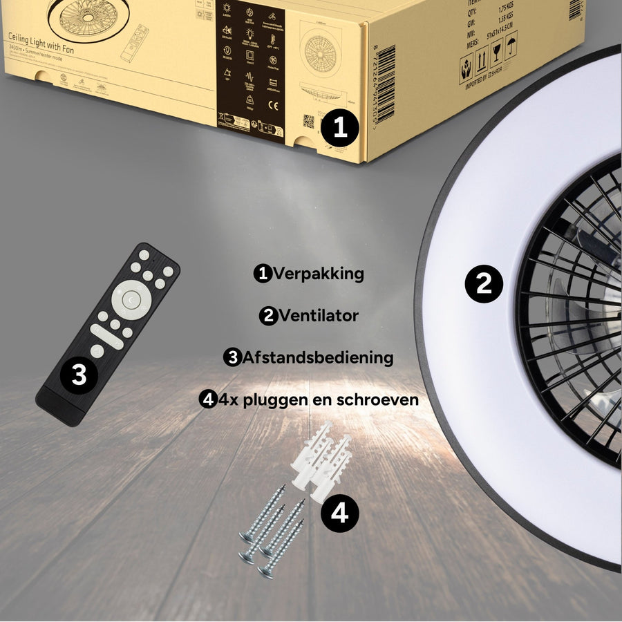 LED-Deckenventilator mit Beleuchtung, Schwarz – 48,5 cm - LED.de