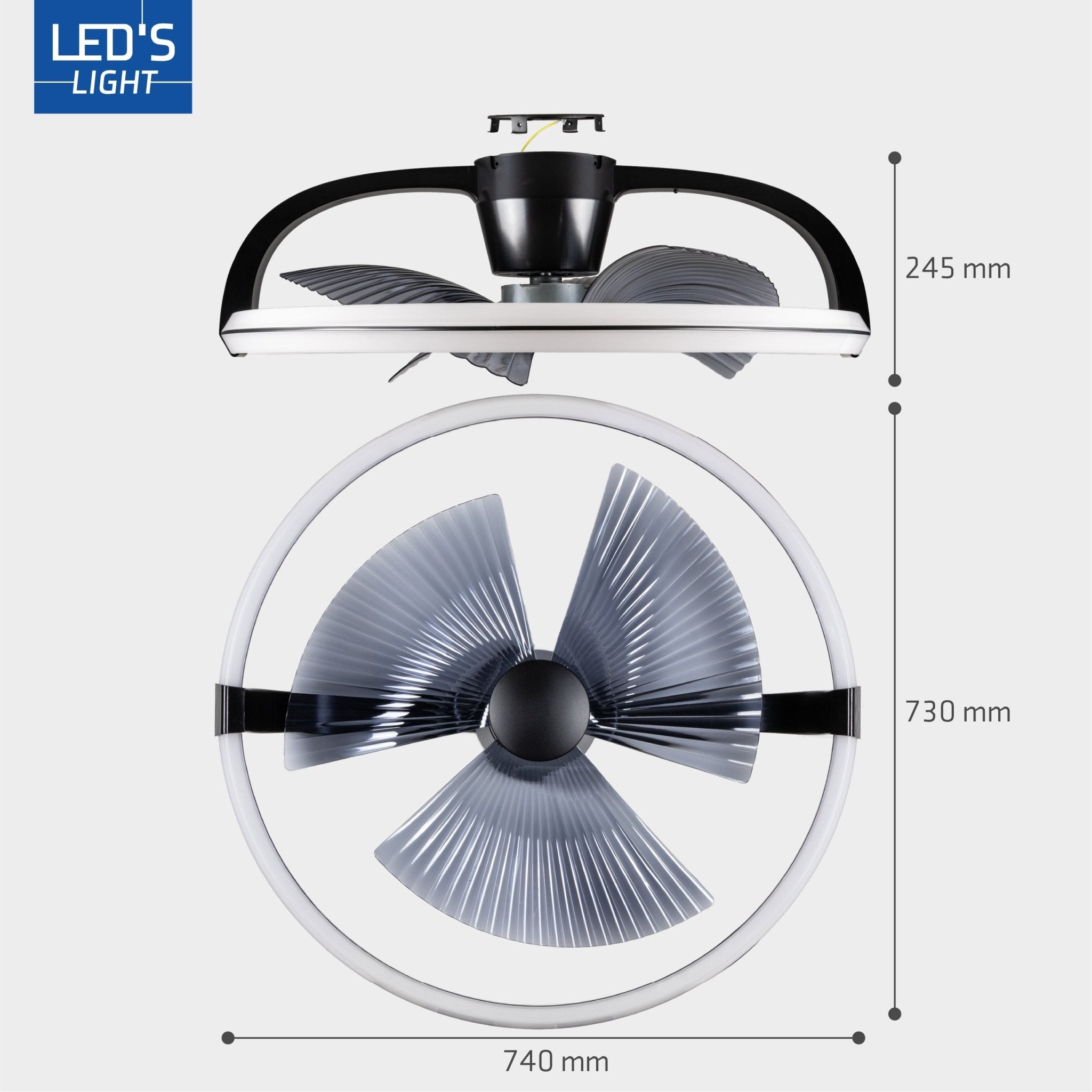 LED's Light Plafondventilator XL 74 cm - Bedienbaar met afstandsbediening - Zwart - LED.nl