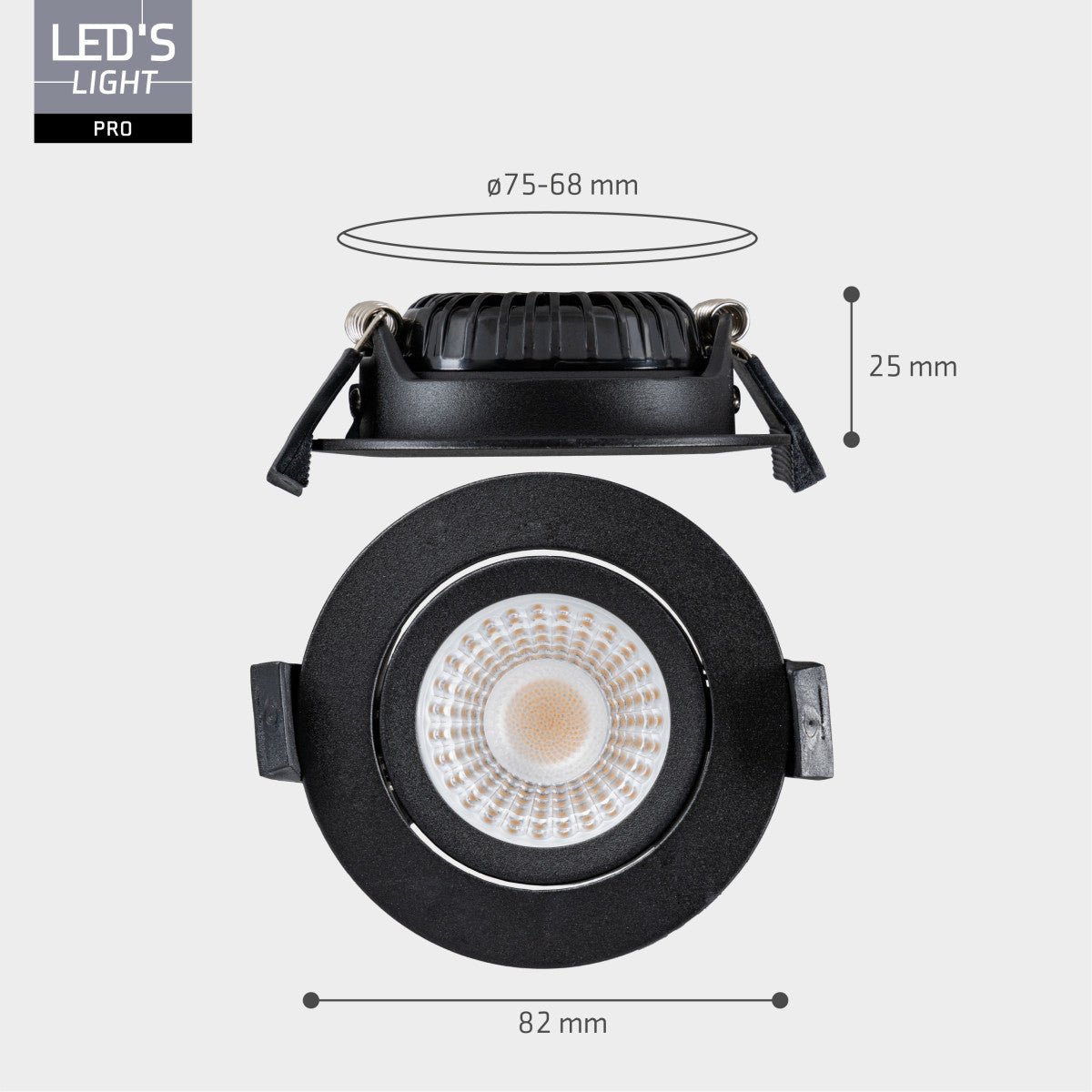 LED's Light PRO - 6 PACK - downlight inbouwspot Ø 68mm - Kantelbaar - Spatwaterdicht - Dim to Warm - Zwart - LED.nl