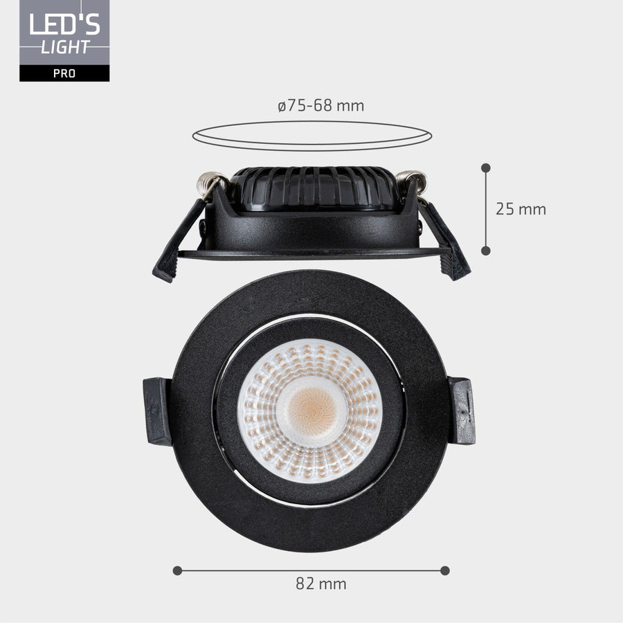 LED's Light PRO - 6 PACK - downlight inbouwspot Ø 68mm - Kantelbaar - Spatwaterdicht - Dim to Warm - Zwart LED.nl