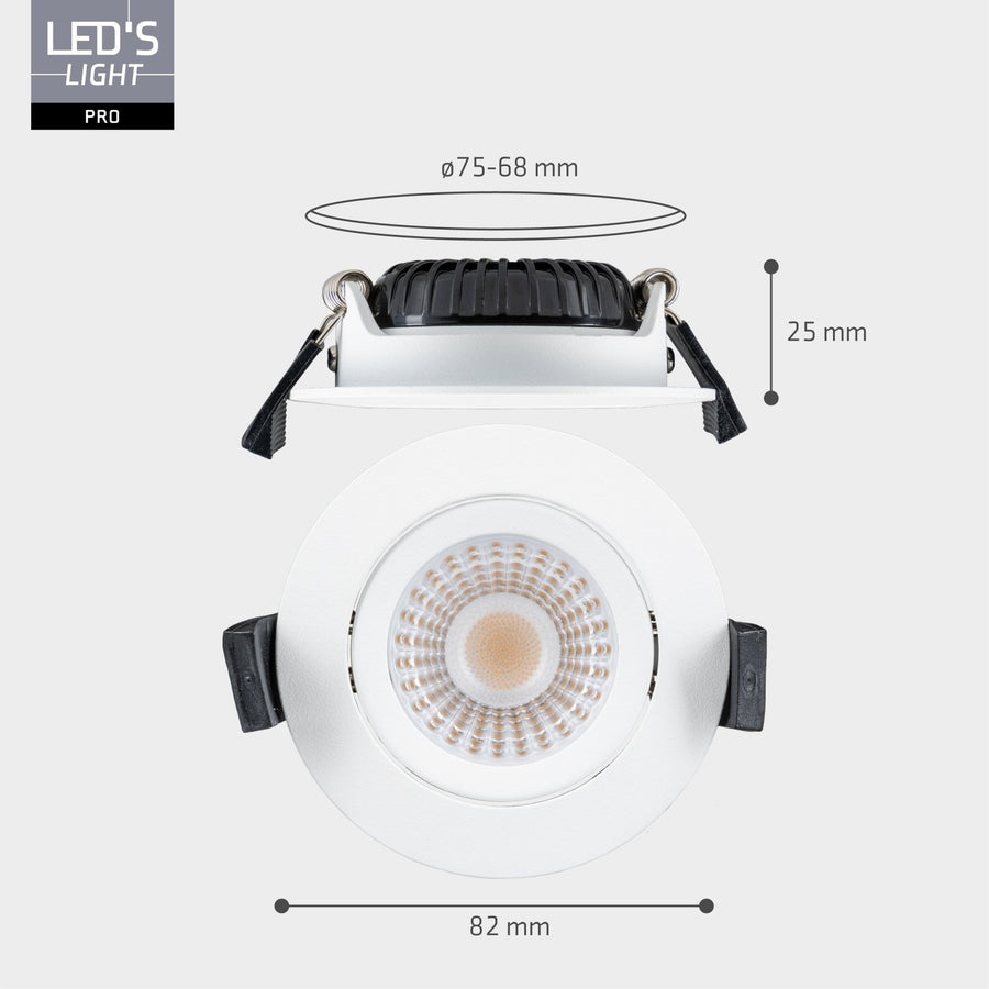 3 PACK - LED's Light PRO downlight inbouwspot Ø 68mm - Spatwaterdicht - Dimbaar - Universeel - Wit Inbouwspots LED.nl