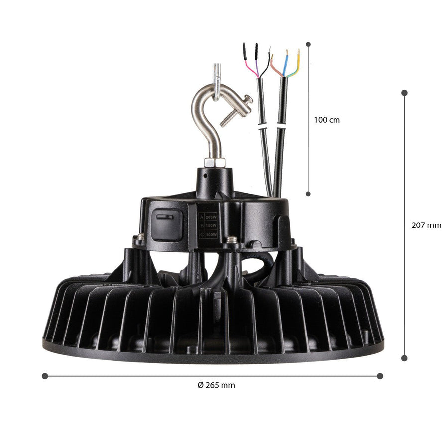LED's Light pro High Bay - 200W 30000lm powerselect dimbaar CCT 3000K/4000K/5000K - Lumileds LED - Sosen Driver High bays LED.nl