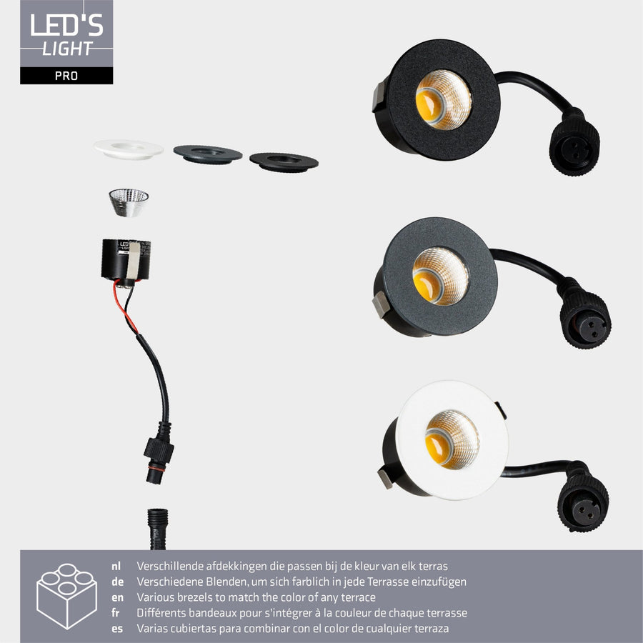 LED's Light PRO mini inbouwspot 3 cm - Voor overkapping, veranda's en inbouwplafonds - Dimbaar - 3 Kleuren plaatjes Inbouwspots LED.nl