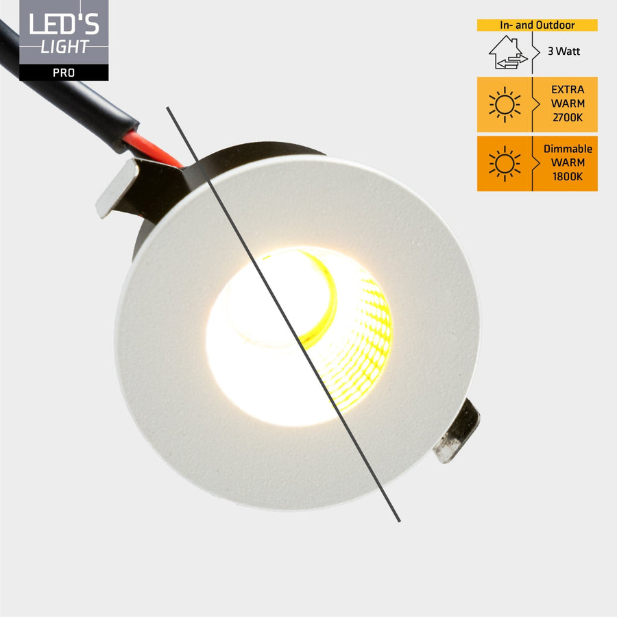 LED's Light PRO mini inbouwspot 3 cm - Voor overkapping, veranda's en inbouwplafonds - Dimbaar - 3 Kleuren plaatjes Inbouwspots LED.nl