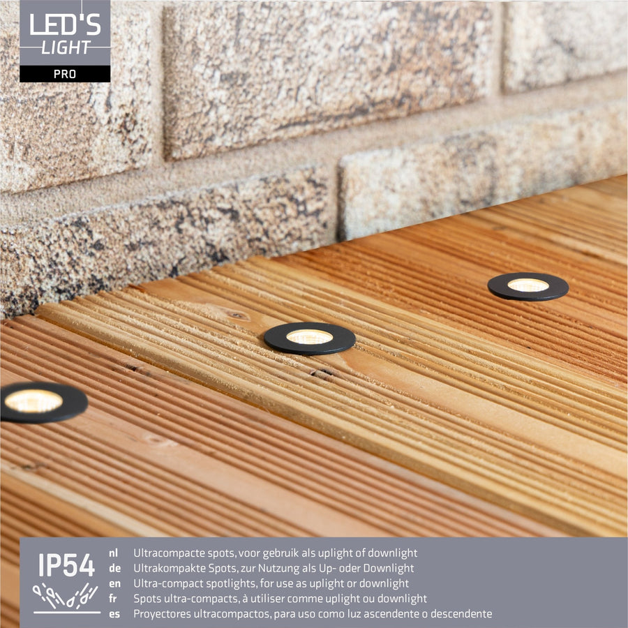 LED's Light PRO mini inbouwspot 3 cm - Voor overkapping, veranda's en inbouwplafonds - Dimbaar - 3 Kleuren plaatjes Inbouwspots LED.nl