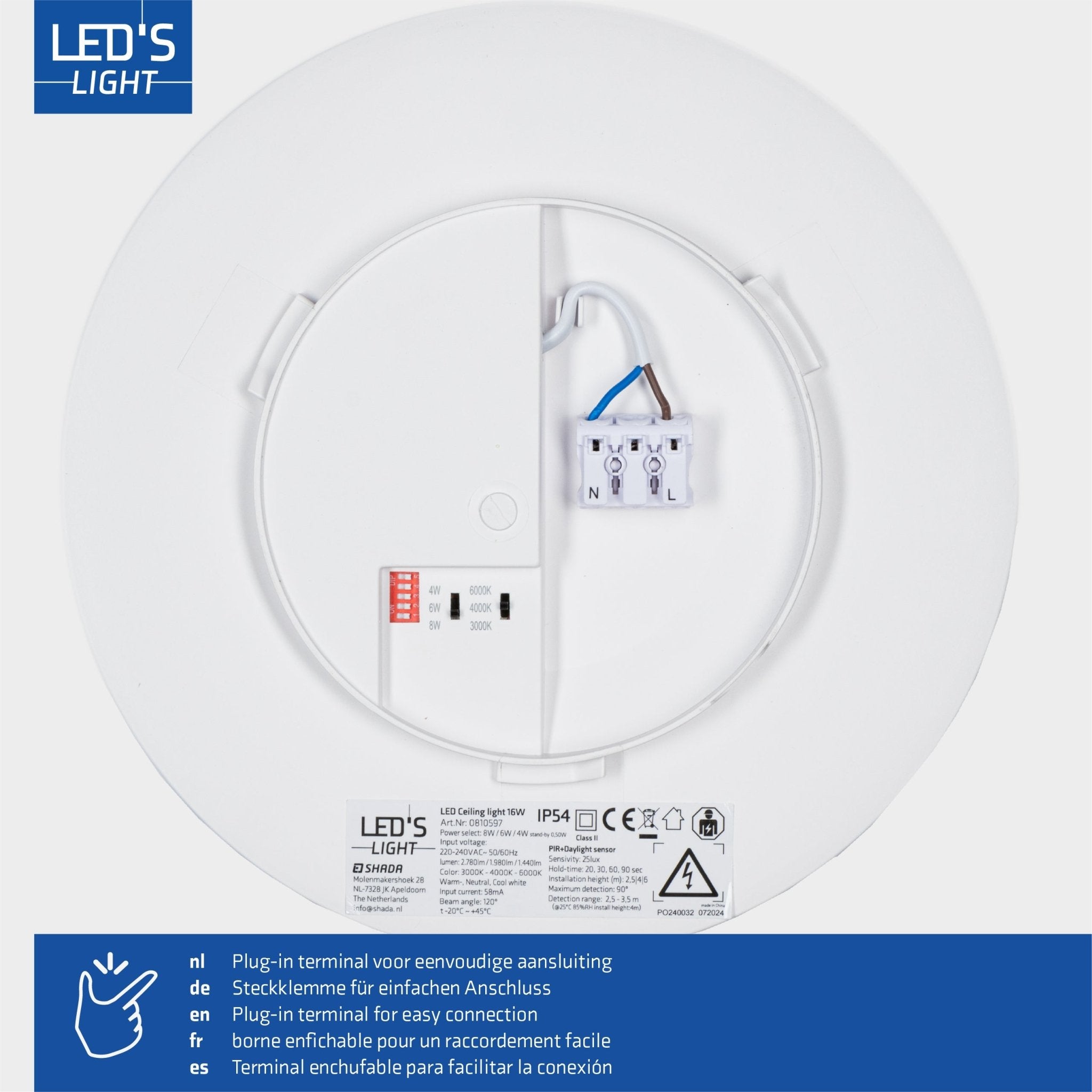 LED's Light Pro Plafondlamp met sensor - Bewegingssensor en schemersensor - 6 standen - 25 cm - LED.nl