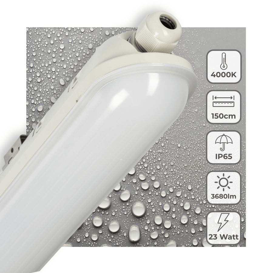 LED's Light Pro Premium LED-Leuchtstoffröhrenleuchte, komplett 150 cm – Wasserdicht (IP65) – 23 W – 3680 lm – 4000 K – 160 lm/W – D-Kennzeichnung - LED.de