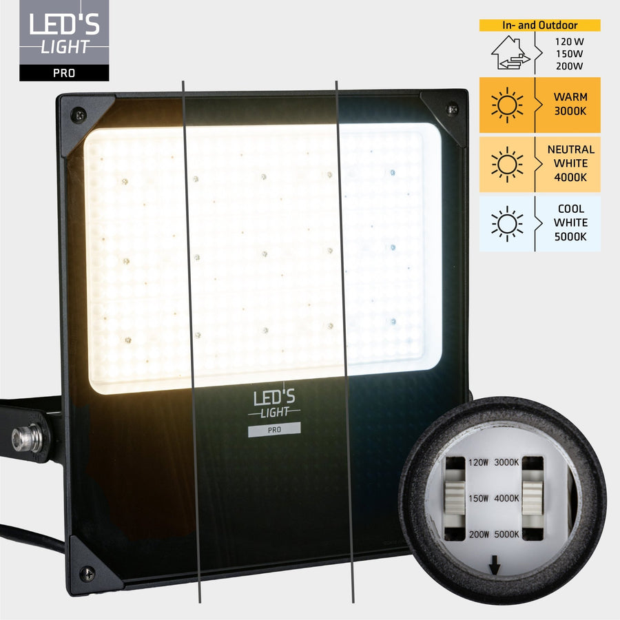 LED's Light pro Professionele LED Schijnwerper 28000 - CCT - Powerselect - 3 lichtstanden - Waterdicht - 200W Schijnwerpers LED.nl