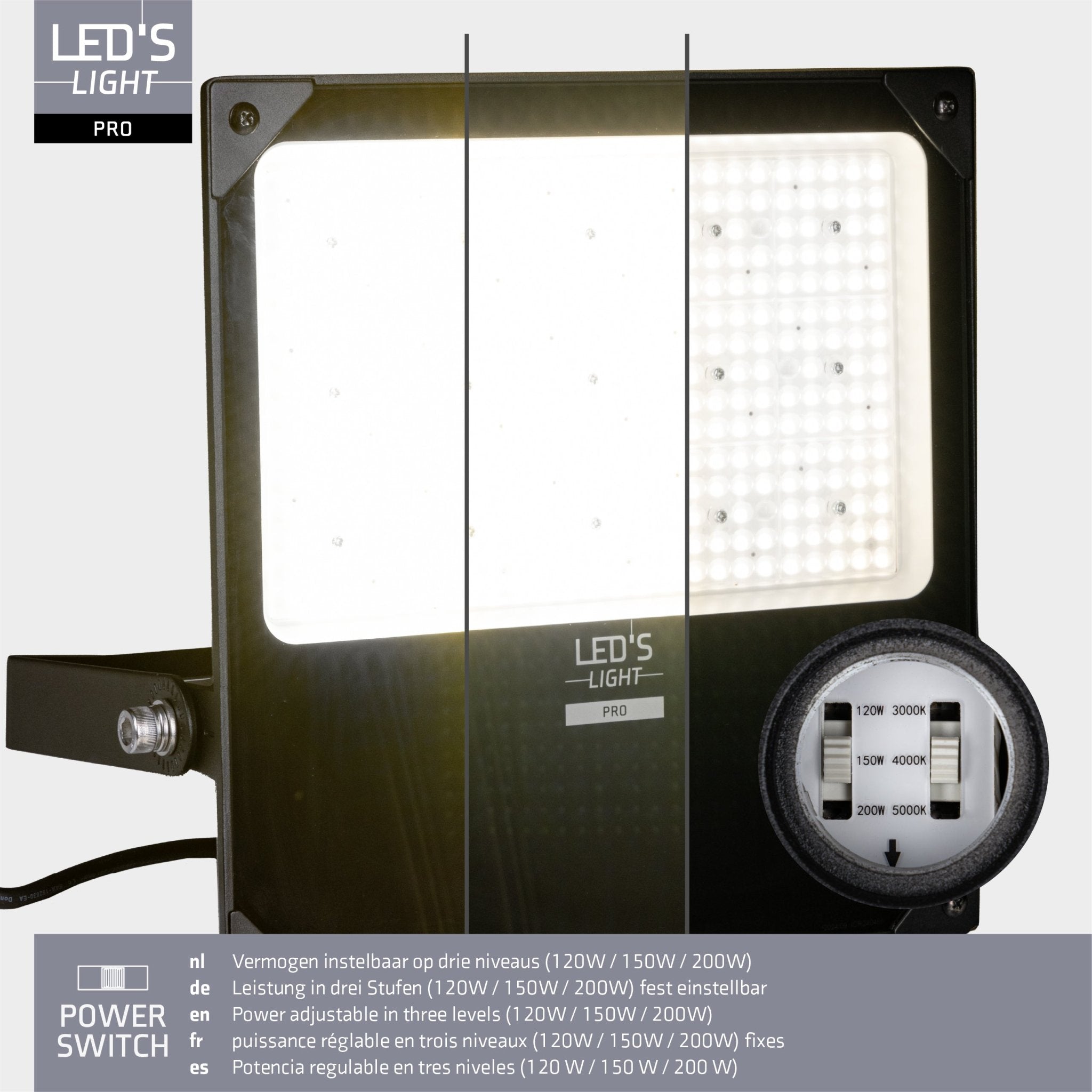 LED's Light Professionele LED Schijnwerper 28000 - 3 lichtstanden - Waterdicht - 200 watt - LED.nl