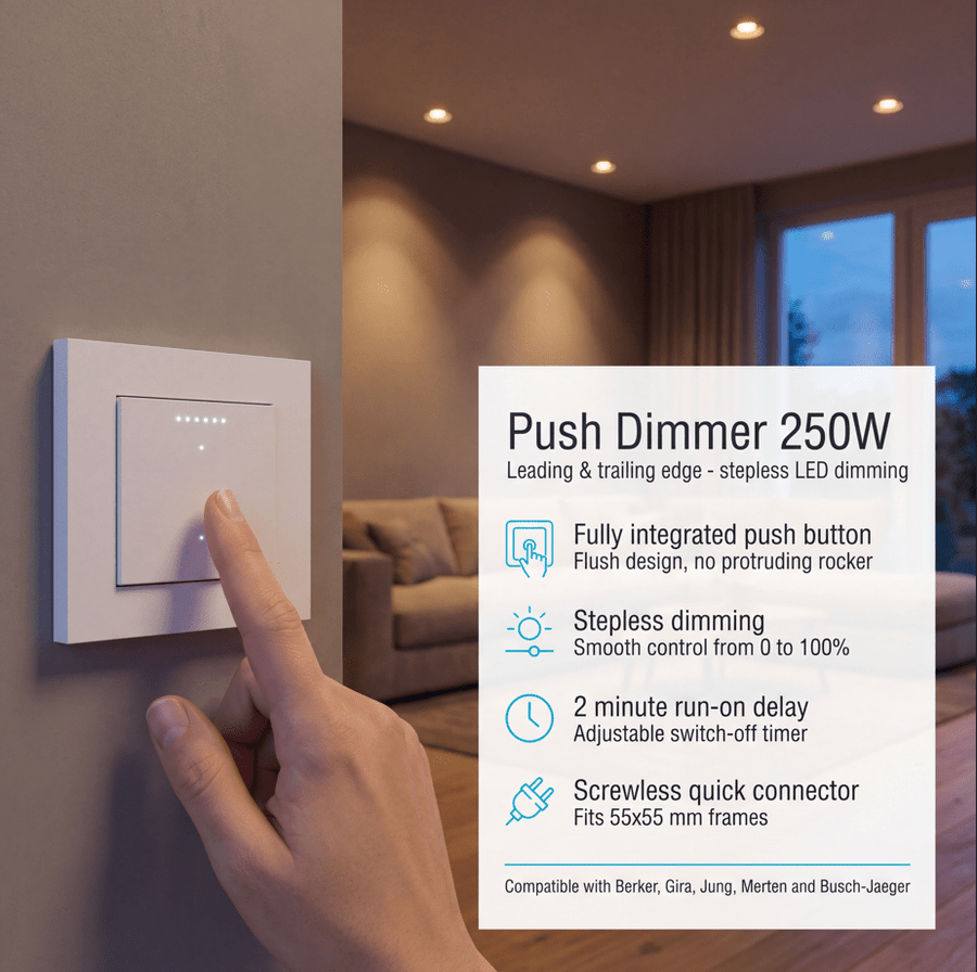 LED's Light Push dimmer met timer - 250W Fase aansijding en fase afsnijding Dimmers LED.nl
