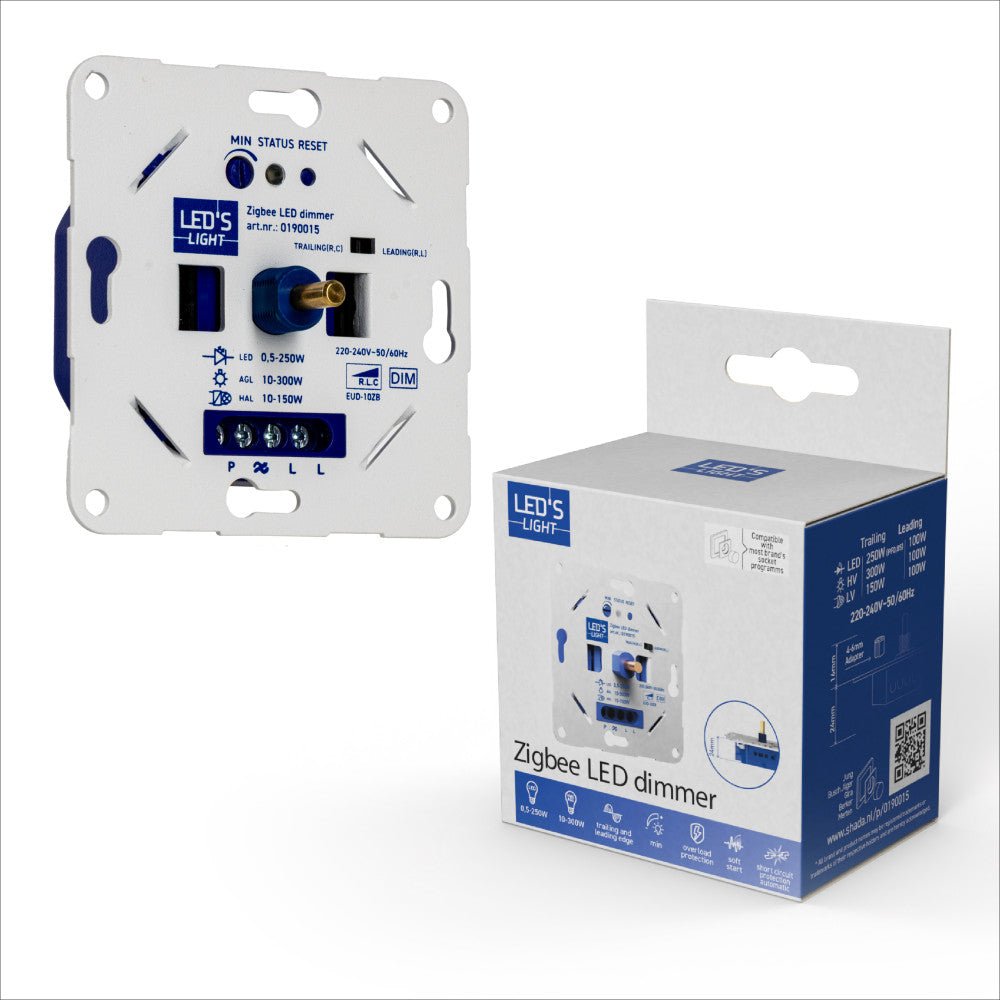 LED's Light Smart Zigbee LED dimmer - 300 watt - Geschikt voor fase afsnijding (trailing edge) & fase aansnijding (leading edge) - Inbouw dimmer - Universeel Dimmers LED.nl