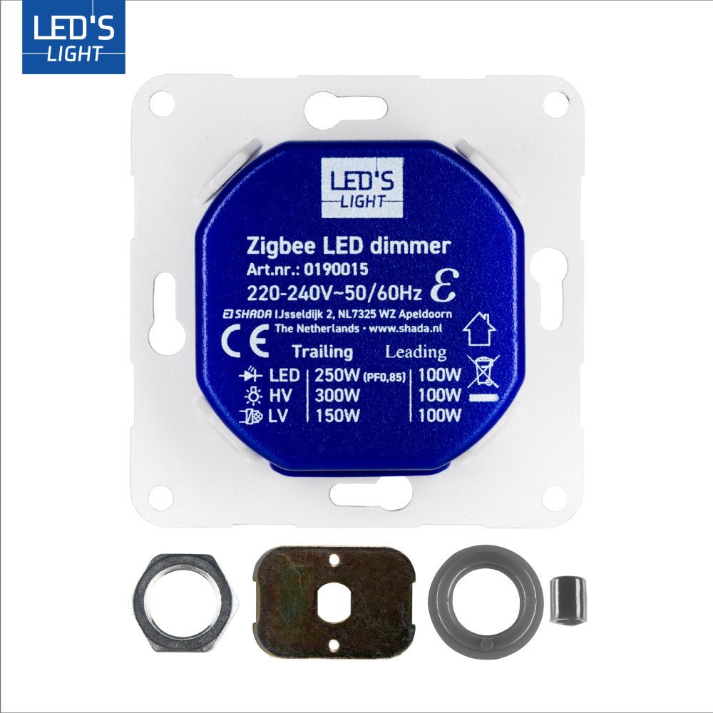 LED's Light Smart Zigbee LED dimmer - 300 watt - Geschikt voor fase afsnijding (trailing edge) & fase aansnijding (leading edge) - Inbouw dimmer - Universeel Dimmers LED.nl