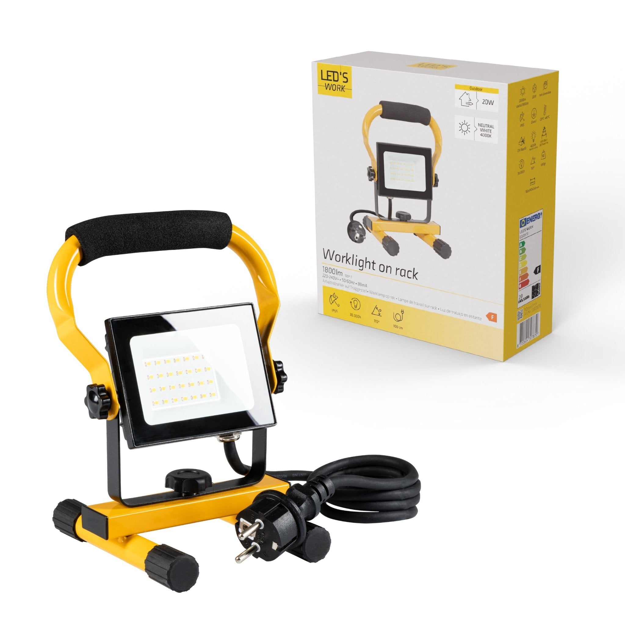 LED's Work Bouwlamp 2000 - Verstelbare beugel - Waterdicht (IP65) - Zwart geel - LED.nl
