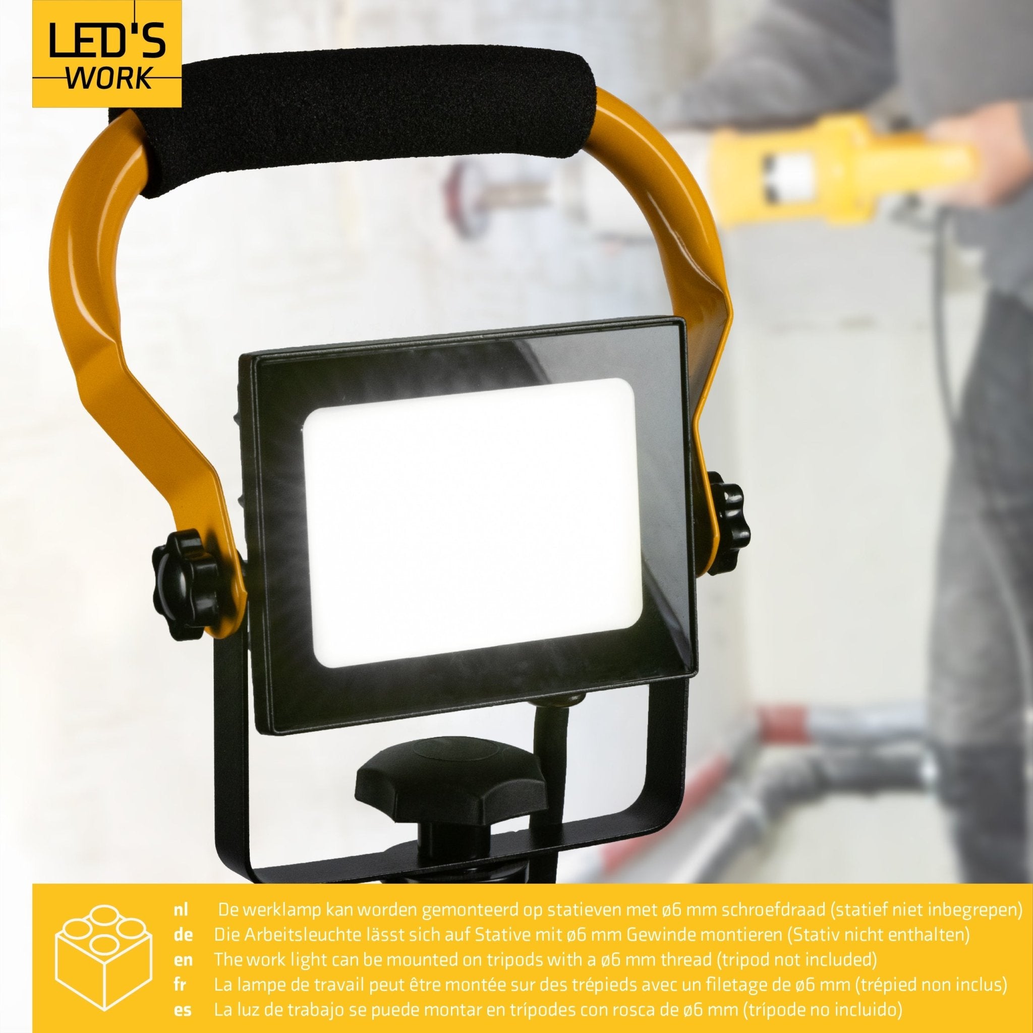 LED's Work Bouwlamp 2000 - Verstelbare beugel - Waterdicht (IP65) - Zwart geel - LED.nl