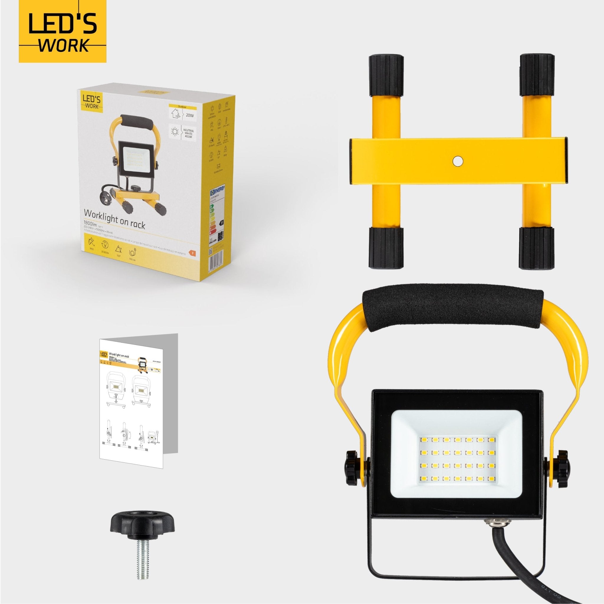 LED's Work Bouwlamp 2000 - Verstelbare beugel - Waterdicht (IP65) - Zwart geel - LED.nl