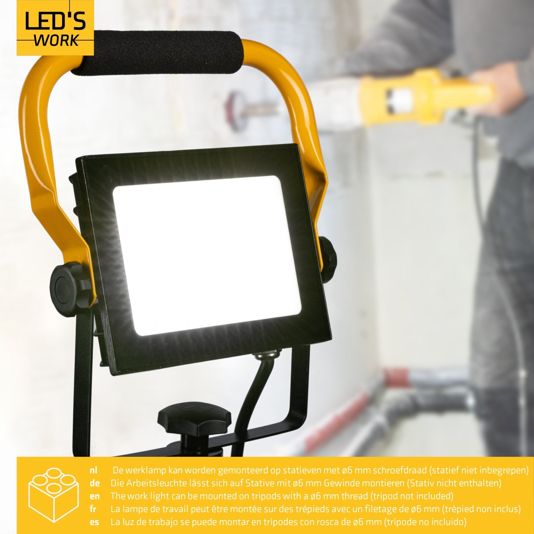LED's Work Bouwlamp 4900 - Verstelbare beugel - Waterdicht (IP65) - Zwart geel - LED.nl
