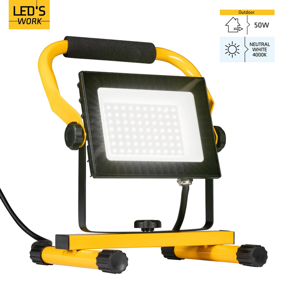 LED's Work 50W Bouwlamp Werklamp Bedraad 4900lm - Verstelbare beugel - Waterdicht (IP65) - Zwart geel Werklampen LED.nl