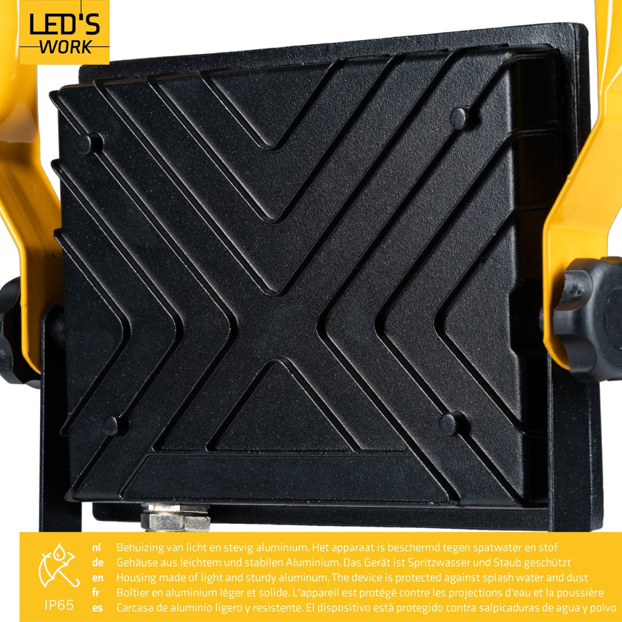 LED's Work 50W Bouwlamp Werklamp Bedraad 4900lm - Verstelbare beugel - Waterdicht (IP65) - Zwart geel Werklampen LED.nl