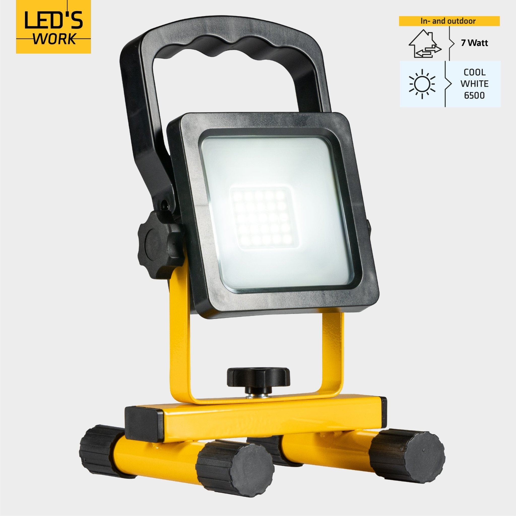 LED's Work draadloze LED Bouwlamp op accu 1200 - Oplaadbaar en kantelbaar - Zwart geel - LED.nl
