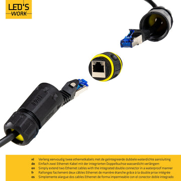 LEDs, Ethernet-Anschluss, RJ45-Stecker, I-Form – CAT6A – Ø 4,5–7,5 mm Kabel – IP68 - LED.de