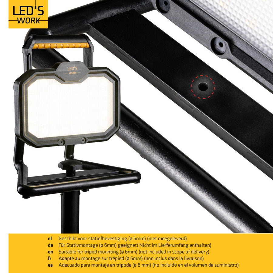 LED's Work LED oplaadbare Bouwlamp 20W 2000lm - Werkt draadloos op accu - Stof- en waterdicht - Inklapbaar Bouwlampen LED.nl