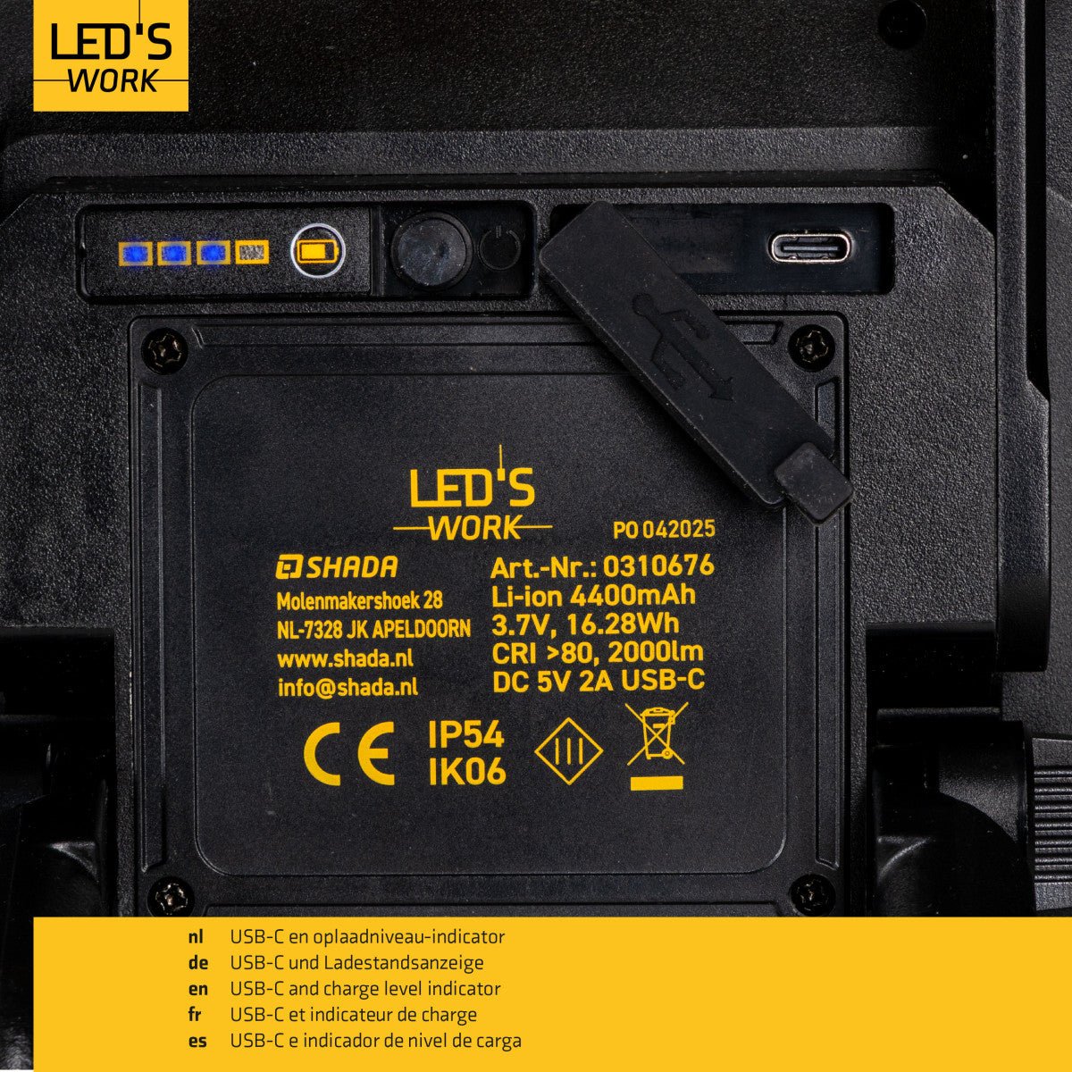 LED's Work LED Bouwlamp oplaadbaar 2000 - Werkt draadloos op accu - Stof - en waterdicht - LED.nl