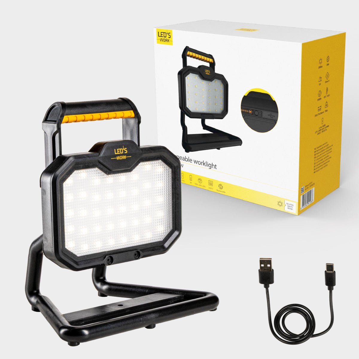 LED's Work LED Bouwlamp oplaadbaar 2000 - Werkt draadloos op accu - Stof - en waterdicht - LED.nl