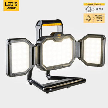 LED-Arbeitsleuchte, wiederaufladbar, 4000 lm, 30 W, faltbar und kompakt - LED.de