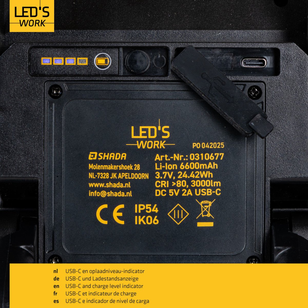 LED's Work LED Bouwlamp oplaadbaar 4000 - Werkt draadloos op accu - Stof - en waterdicht - LED.nl