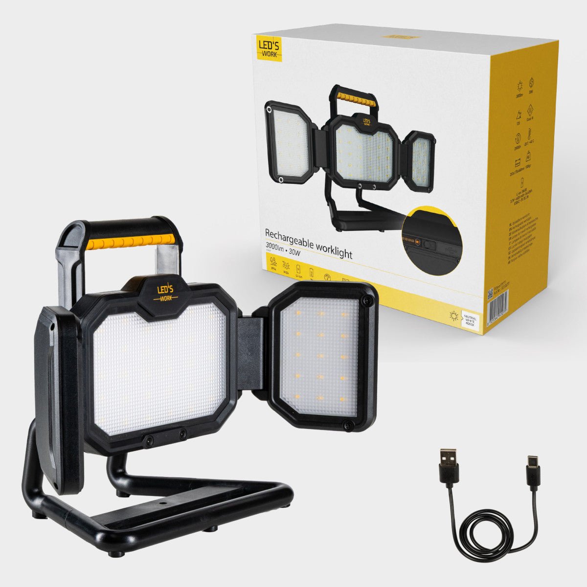 LED's Work LED Bouwlamp oplaadbaar 4000 - Werkt draadloos op accu - Stof - en waterdicht - LED.nl