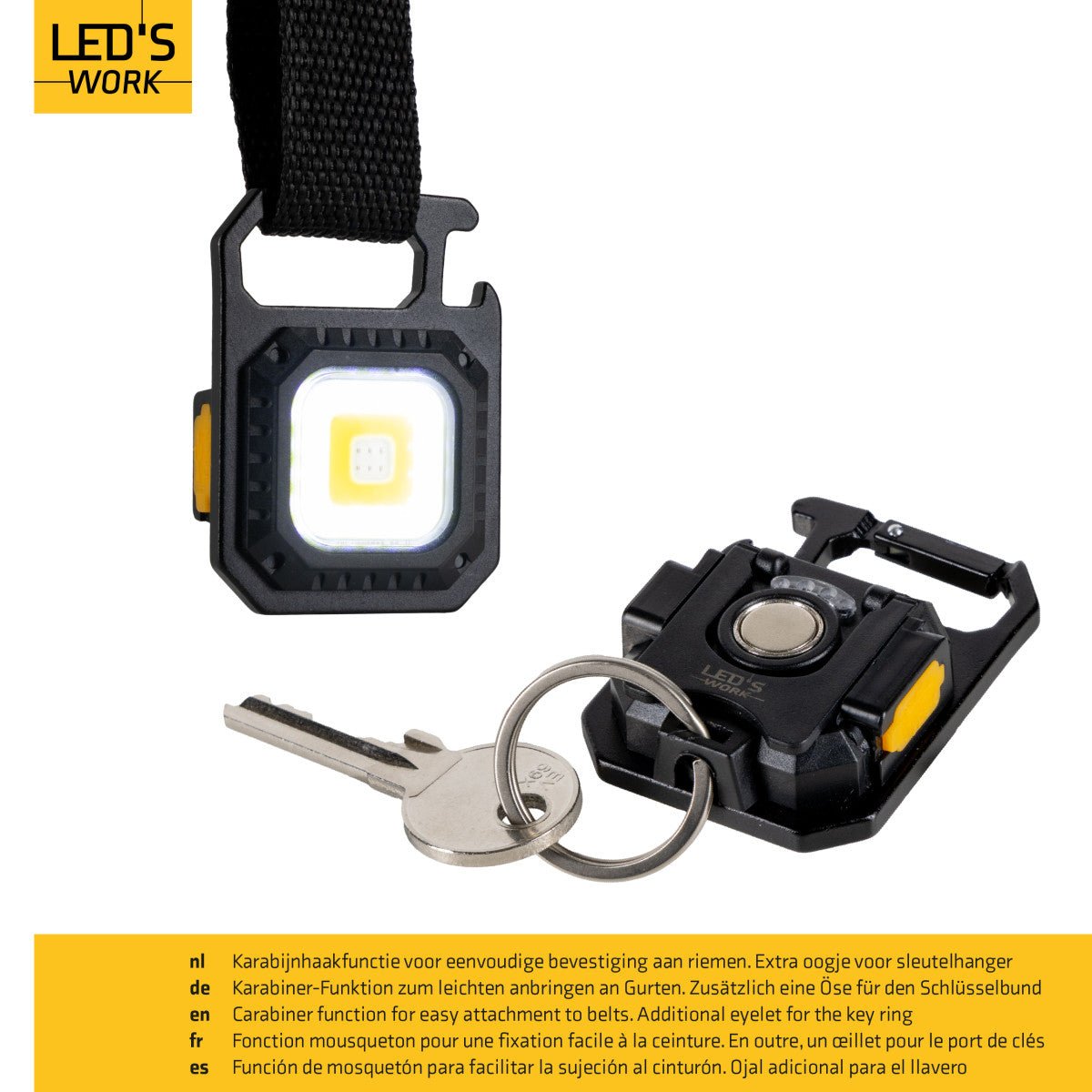LED's Work mini Werklamp met sleutelhanger - Oplaadbaar met USB - Draadloos op accu - LED.nl
