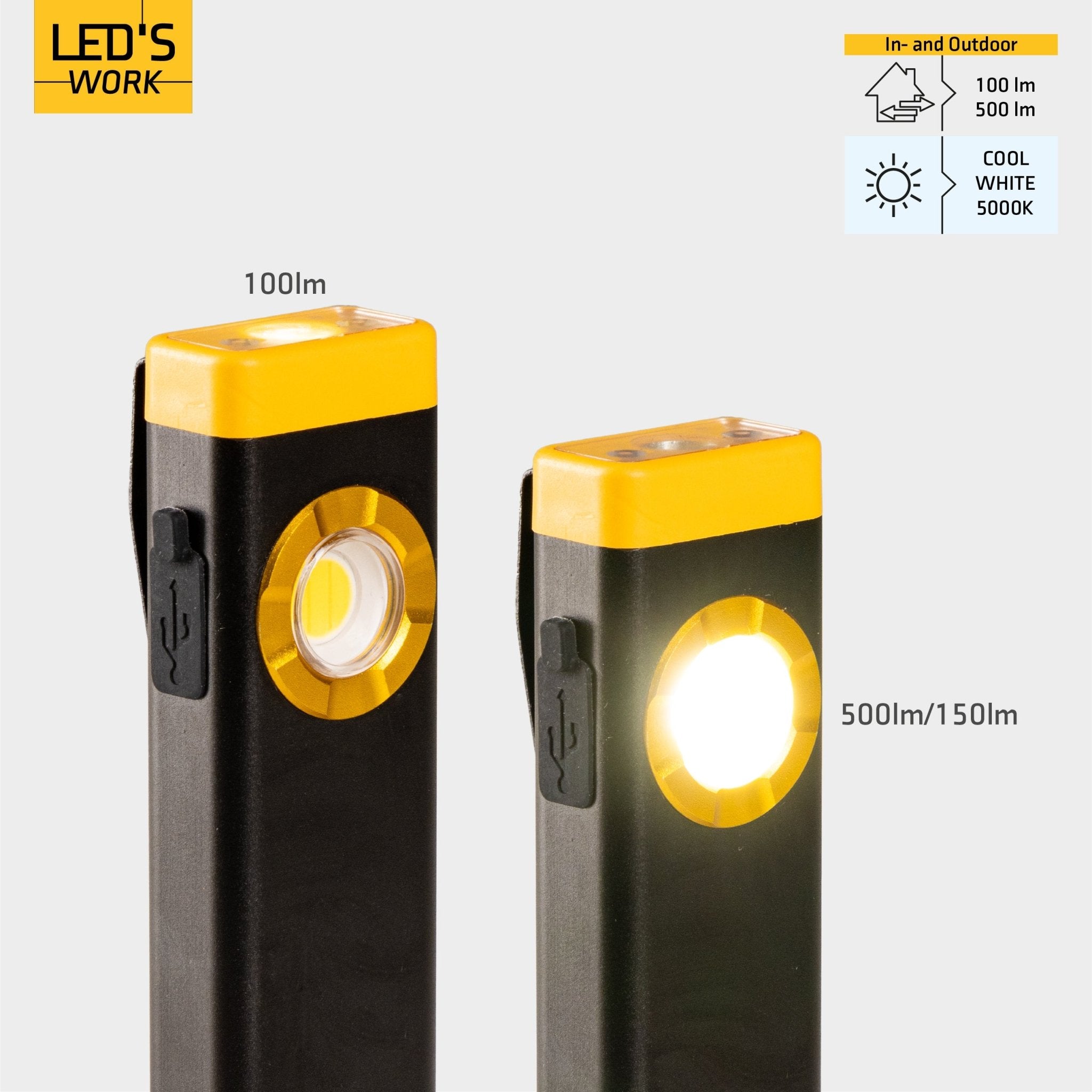 LED's Work Oplaadbare LED Mini Zaklamp met 3 lichtstanden (100, 500 en 700 Lumen) - LED.nl