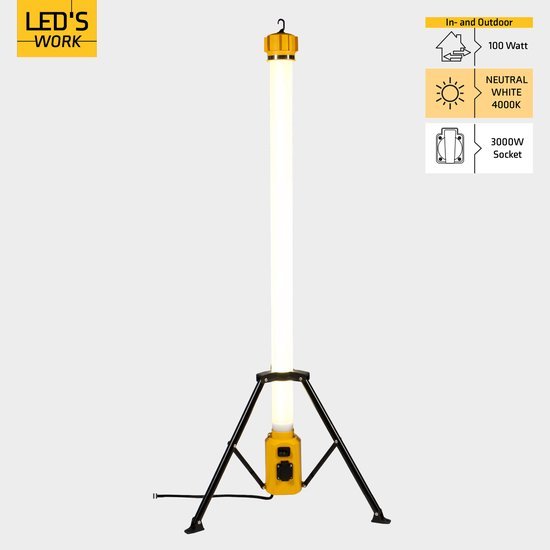 LED's Work Tower Bauleuchte mit extra Steckdose - Stab-Arbeitsleuchte - 100W - 12000 lm - LED.de