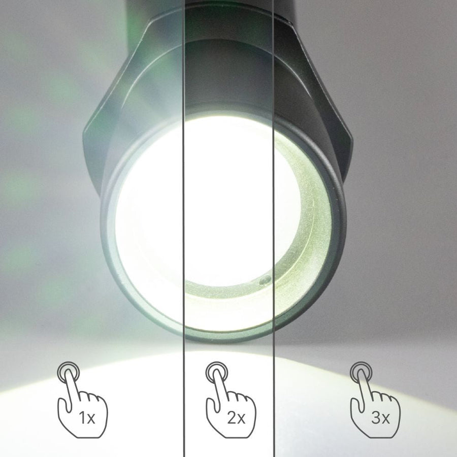 LED-Arbeitstaschenlampe mit Batterien (6x AAA) – 900 Lumen – IPX4 spritzwassergeschützt – Dimmbar in 3 Stufen - LED.de