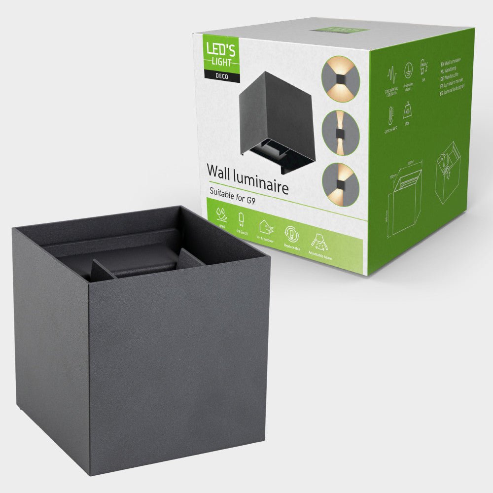 Lumo Cube Antraciet - Wandarmatuur zonder lichtbron - Excl 1xG9 - IP65 - LED.nl