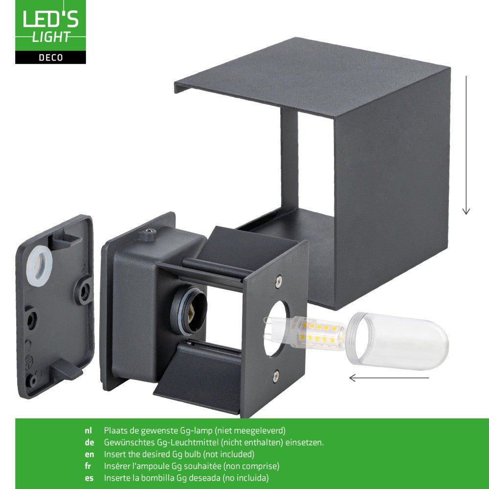 Lumo Cube Antraciet - Wandarmatuur zonder lichtbron - Excl 1xG9 - IP65 - LED.nl
