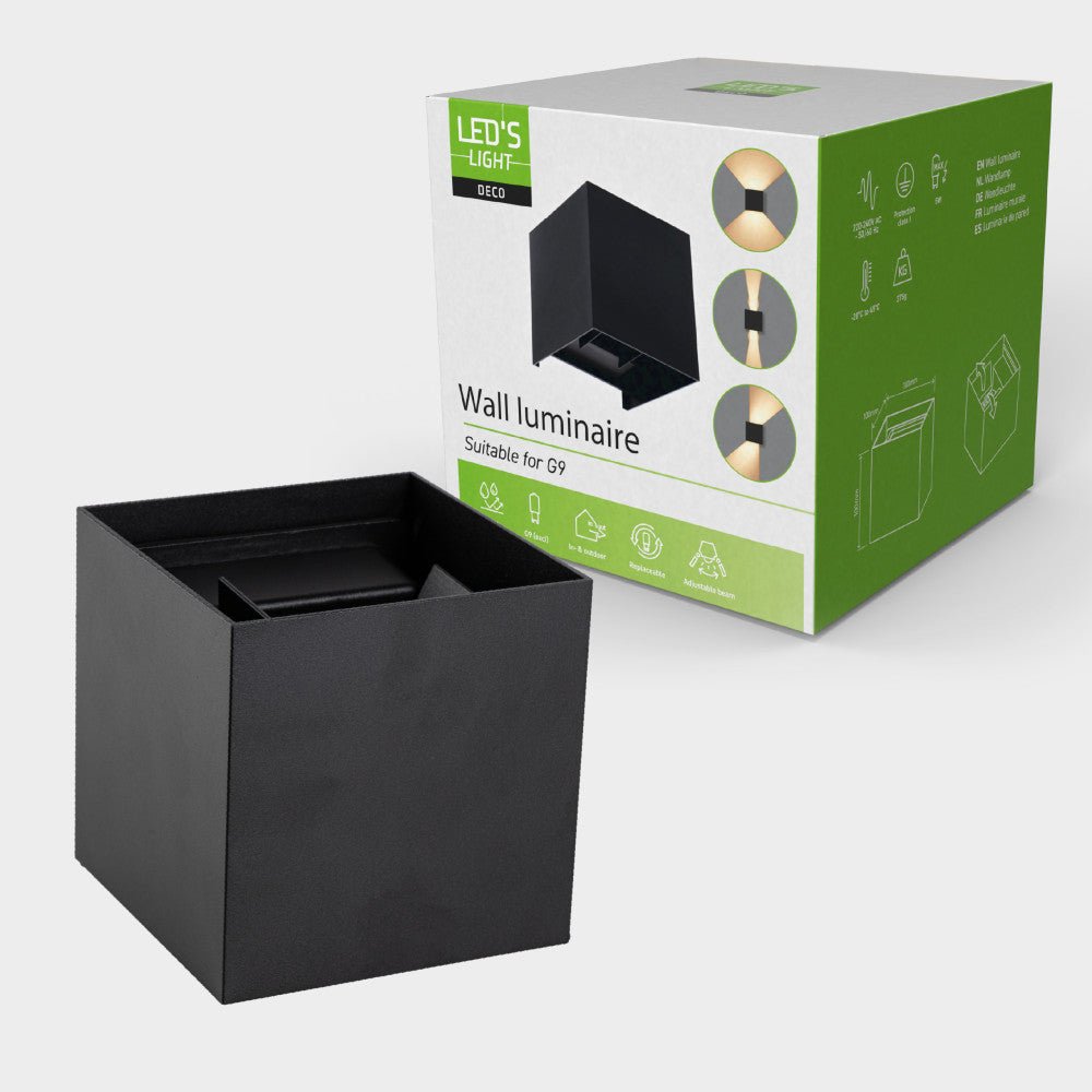 Lumo Cube Zwart - Wandarmatuur zonder lichtbron - Excl 1xG9 - IP65 - LED.nl