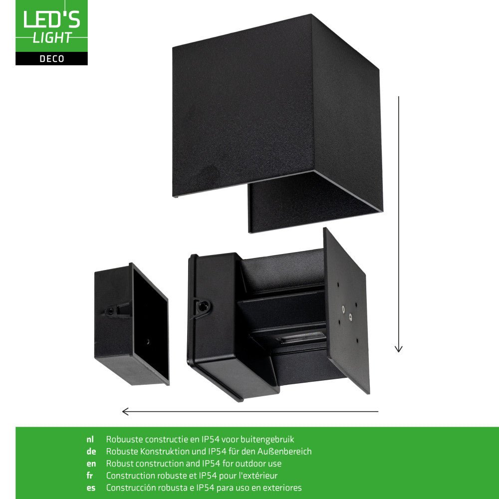Lumo Qube Wandlamp Buitenlamp met Lichtbron - wandarmatuur - 380lm 1800K - Zwart - IP54 - LED.nl