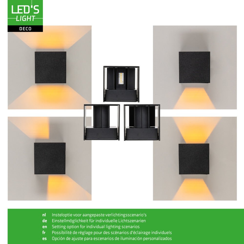 Lumo Qube Wandlamp Buitenlamp met Lichtbron - wandarmatuur - 380lm 1800K - Zwart - IP54 - LED.nl