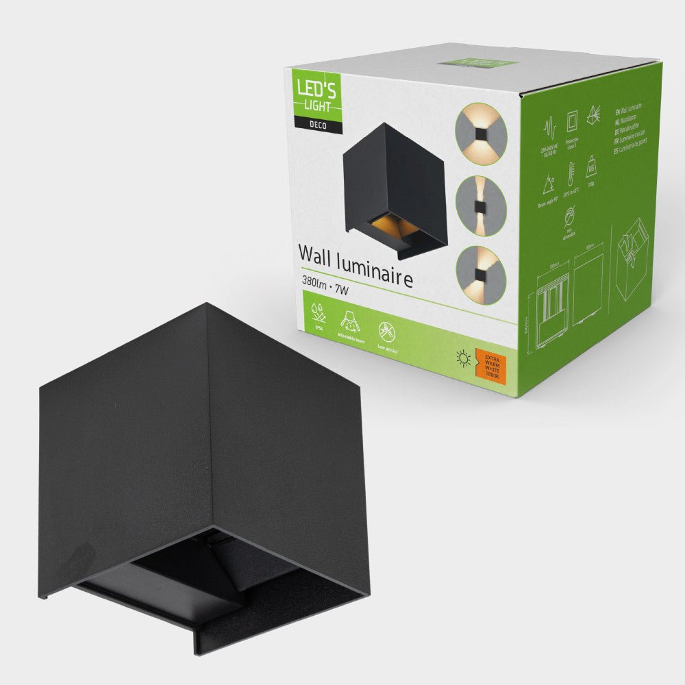 Lumo Qube Wandlamp Buitenlamp met Lichtbron - wandarmatuur - 380lm 1800K - Zwart - IP54 - LED.nl
