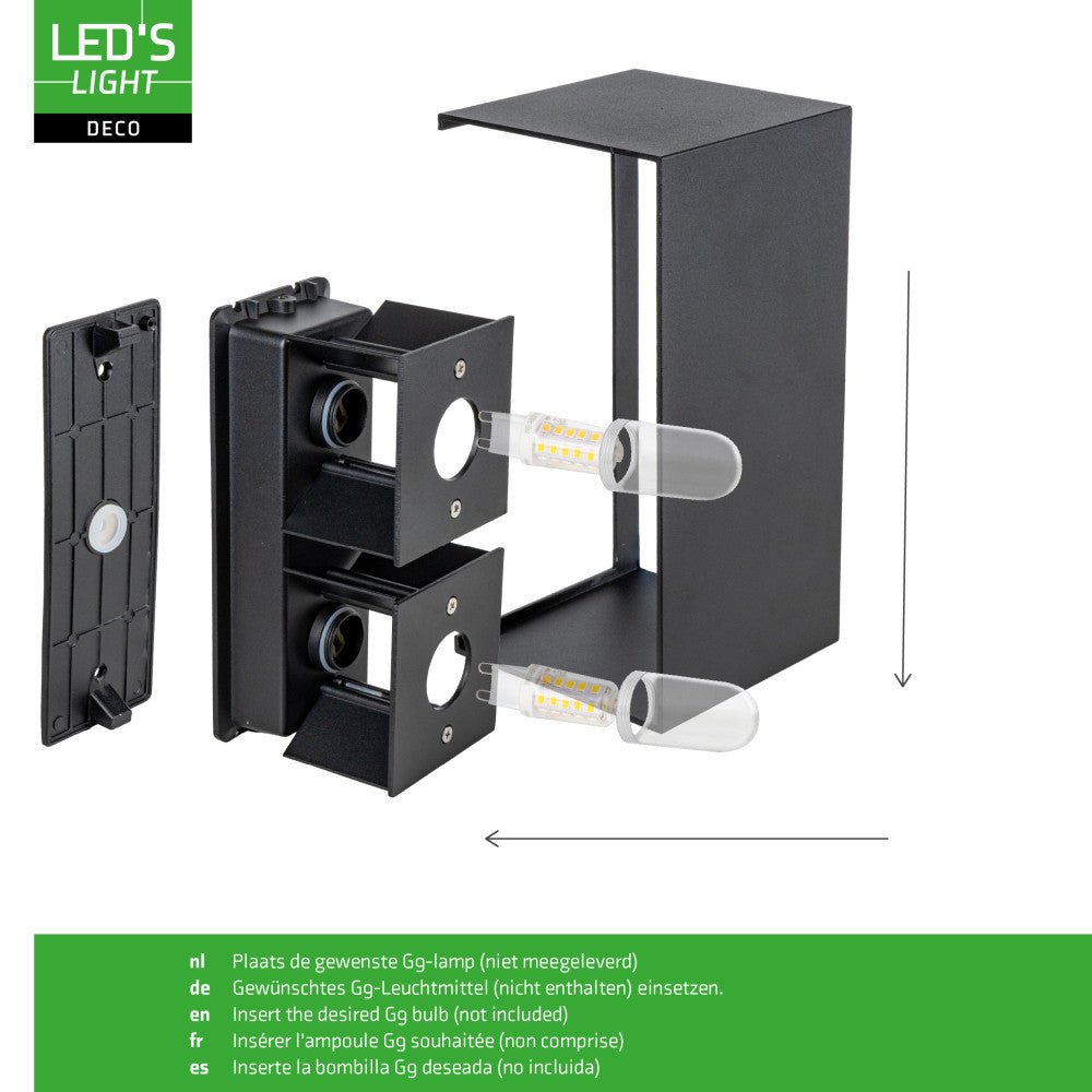 Lumo Recta Zwart - Wandarmatuur zonder lichtbron - Excl 2xG9 - IP65 - LED.nl