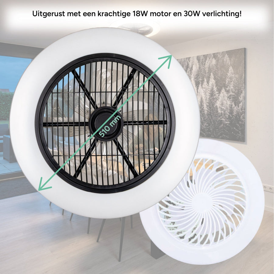 Moderner 3D-Deckenventilator mit Beleuchtung 50cm - Dimmen und Lichtfarbeinstellung per Fernbedienung - Mit Sommer- und Wintermodus und Timerfunktion - LED.de