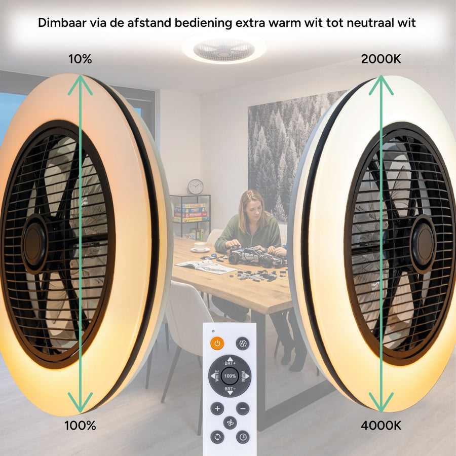 Moderner 3D-Deckenventilator mit Beleuchtung 50cm - Dimmen und Lichtfarbeinstellung per Fernbedienung - Mit Sommer- und Wintermodus und Timerfunktion - LED.de