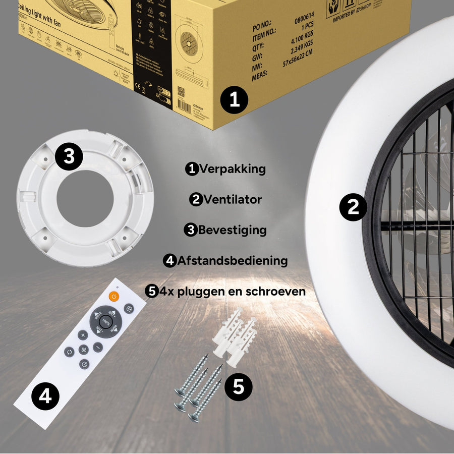 Moderner 3D-Deckenventilator mit Beleuchtung 50cm - Dimmen und Lichtfarbeinstellung per Fernbedienung - Mit Sommer- und Wintermodus und Timerfunktion - LED.de